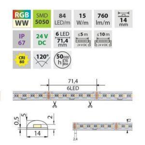 LED pásek McLED 24V RGBW WW teplá bílá 14mm IP67 15W/m ML-128.002.90.2