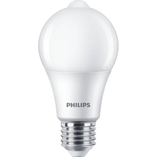 LED žárovka E27 Philips A60 8W (60W) teplá bílá (2700K) s pohybovým čidlem