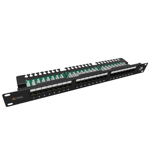 Patch panel Solarix SX24L-5E-UTP-BK-N 24x RJ45 CAT5E UTP 1U s vyvazovací lištou