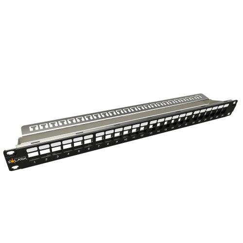 Patch panel Solarix SX24M-0-STP-BK-UNI-N 24 portů 1U neosazený s vyvaz. lištou pro CAT6A keystony