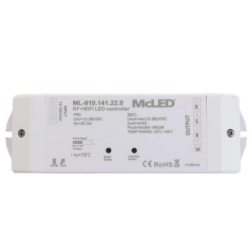 Přijímač řízení jasu RGBW McLED ML-910.141.22.0 RF a Wifi CCT 4 kanály 4x5A 12-36V